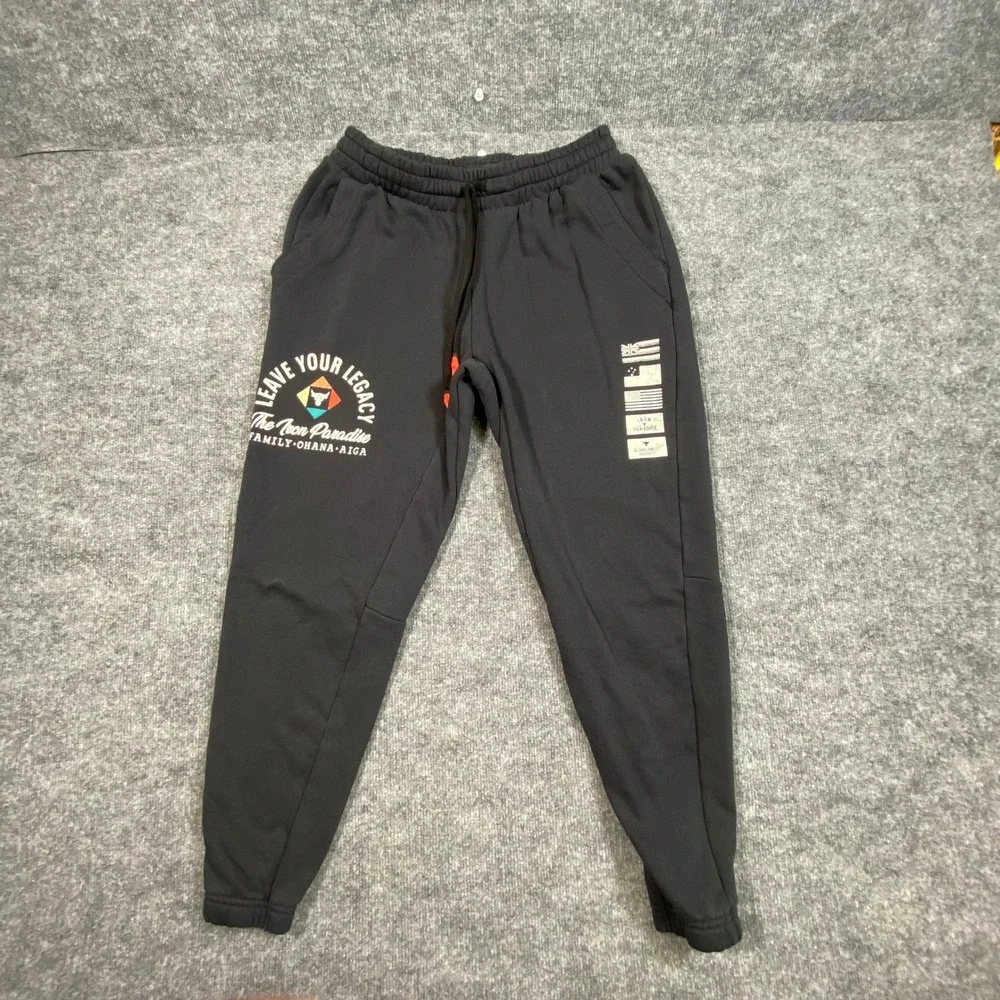 Under Armour Project Rock Mens Joggers Black Iron Paradise Sweatpants 1377440 LG